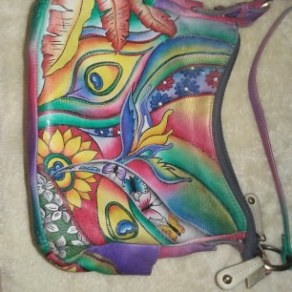 Colorful Floral Leather Mid Size Purse